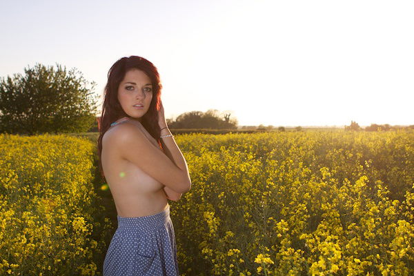 A topless girl benefits from more added light from the fill flash