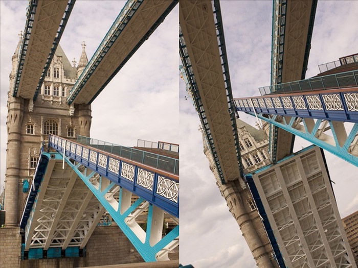 a diptych of architecture photography demonstrating the use of dynamic tension in photography