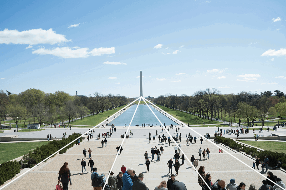 Triangles in photography pointing towards the Washington monument