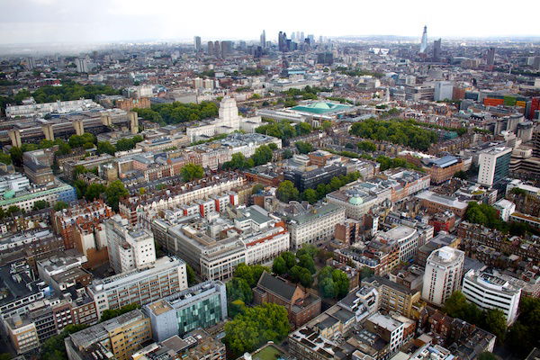 A cityscape to show an unusual Horizon Placement