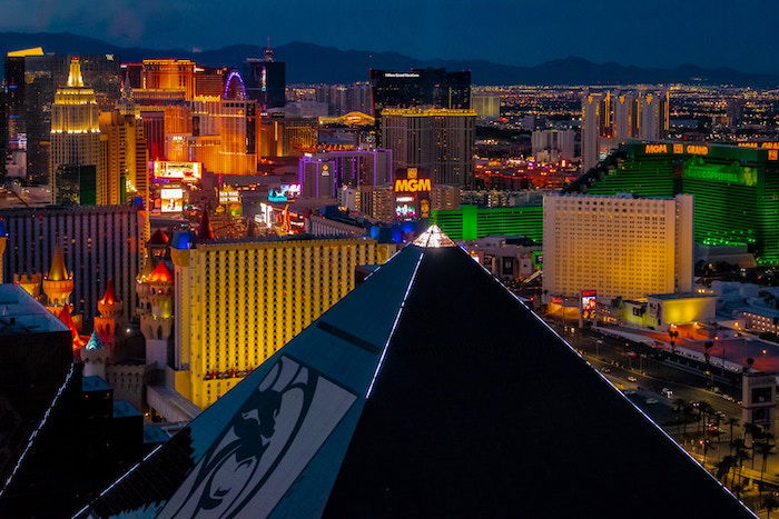 City view of Las Vegas Neva at night with building lights on