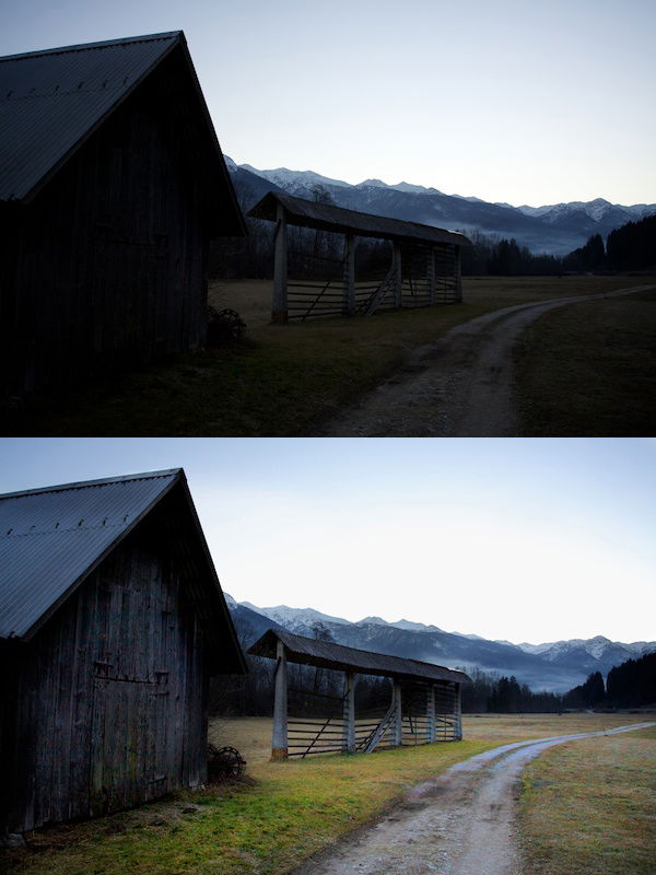 A before and after image of using the burn & dodge tools Instead of HDR