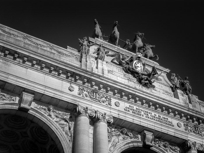 Detail of the Arch of Triumph in the Parc du Cinquantenaire (Brussels, Belgium) shot with infrared photography.