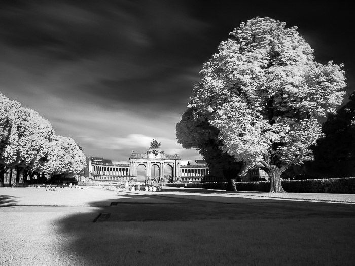 A monocrome infrared shot of Parc du Cinquantenaire in Brussels (Belgium)