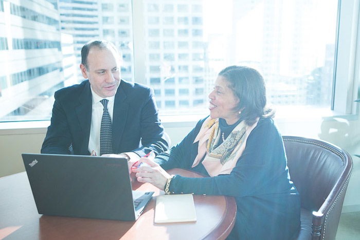 A candid corporate shot of a business metting