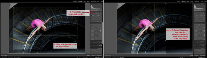 Screenshot of using an Adobe Lightroom shortcut for quicker editing