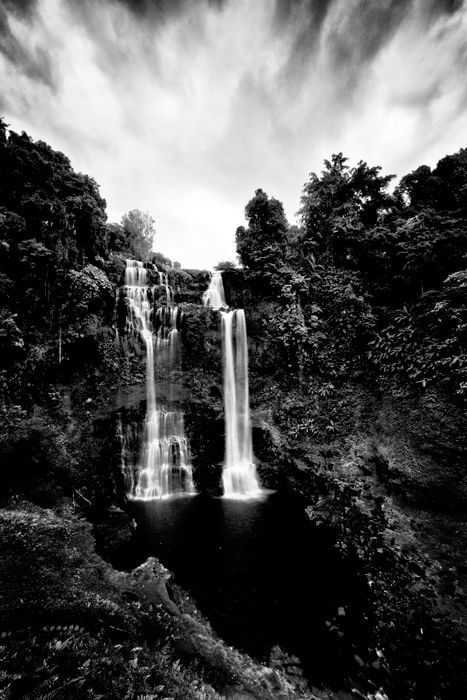  Long exposure black and white shot of a waterfall, portrait view