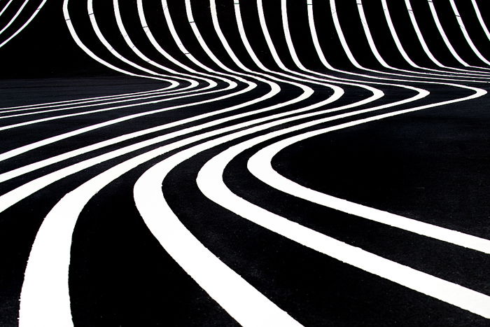 a high-contrast abstract photo of wavy white lines against a black background