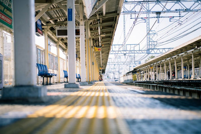 A shot of a railway station platform 