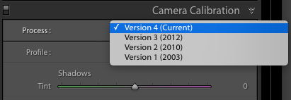 Adobe Lightroom Process Version Setting