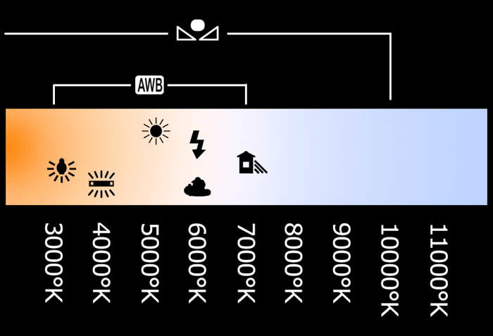 Typical auto white balance settings available on a DSLR range