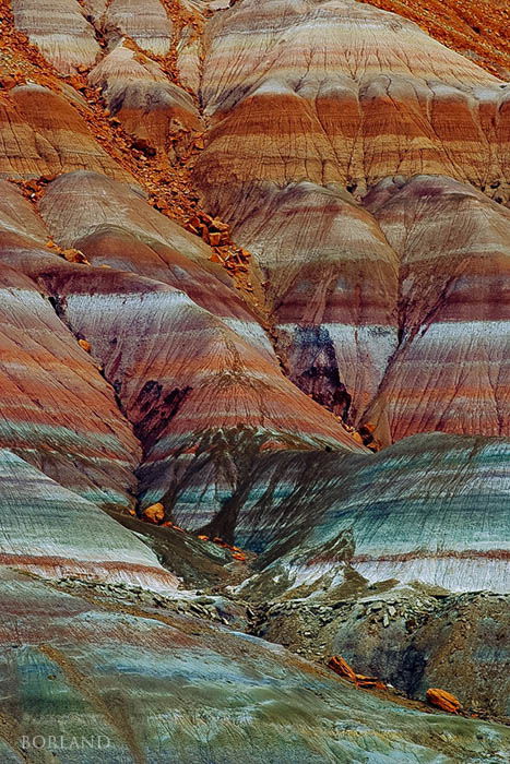 Pattern of eroding hillside near Pareah, UT