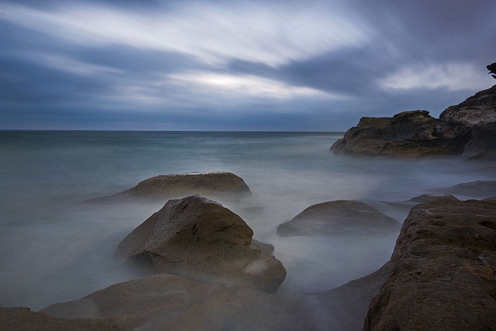 ultra long exposure of a misty rocky coast