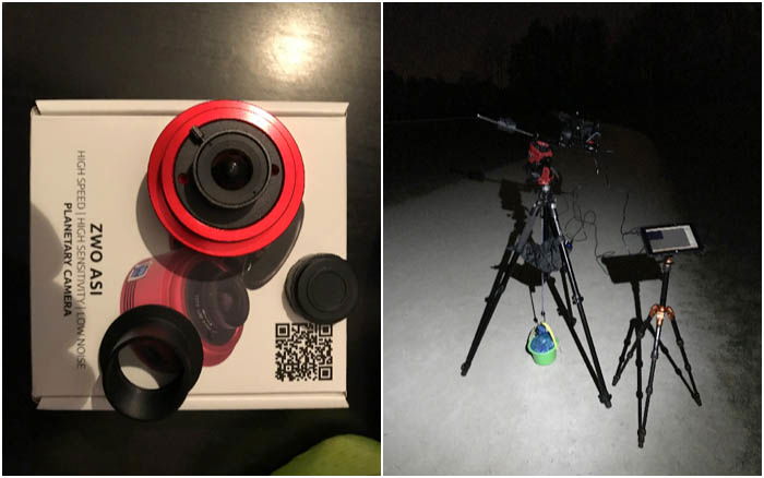 ASI ZWO 120MC planetary camera and field setup for astrophotography with a windows tablet