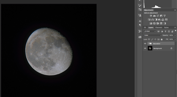 blending adjustment in photoshop cc of a photo of the moon