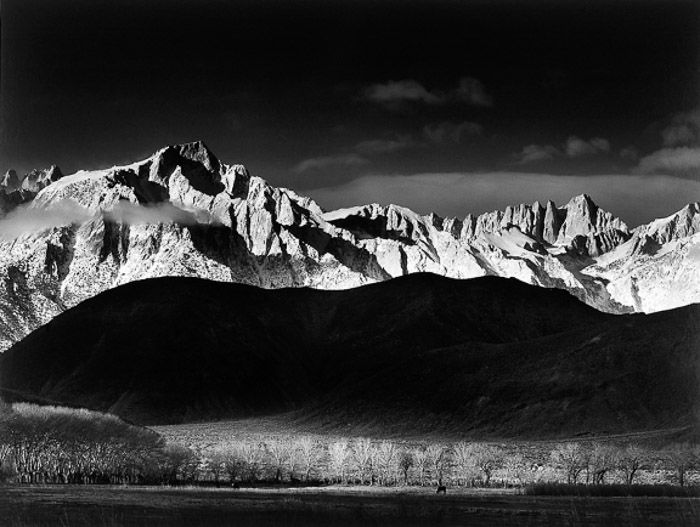 A black and white landscape photo