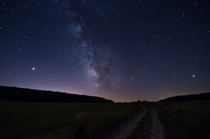 A beautiful landscape shot at night with a starry sky 