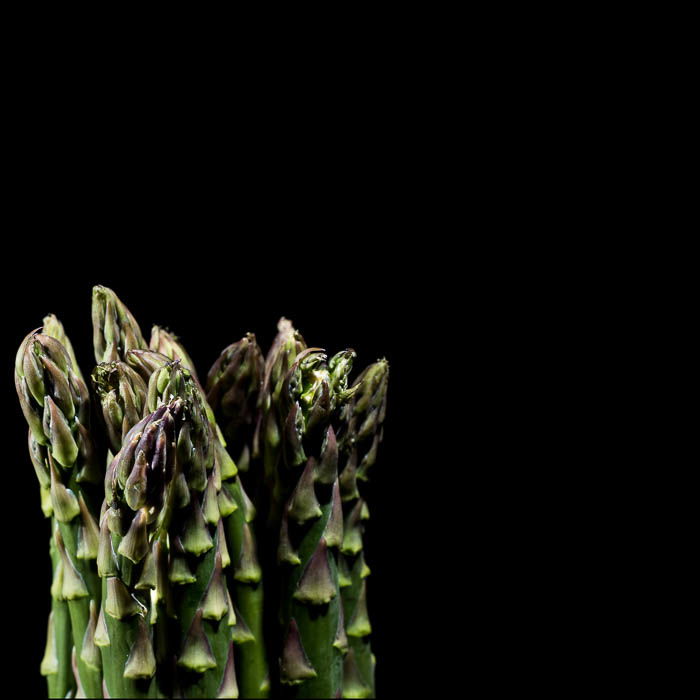 Asparagus in front of a black background