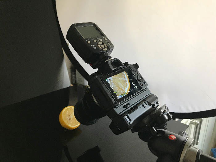 A camera capturing a closeup shot of a lemon