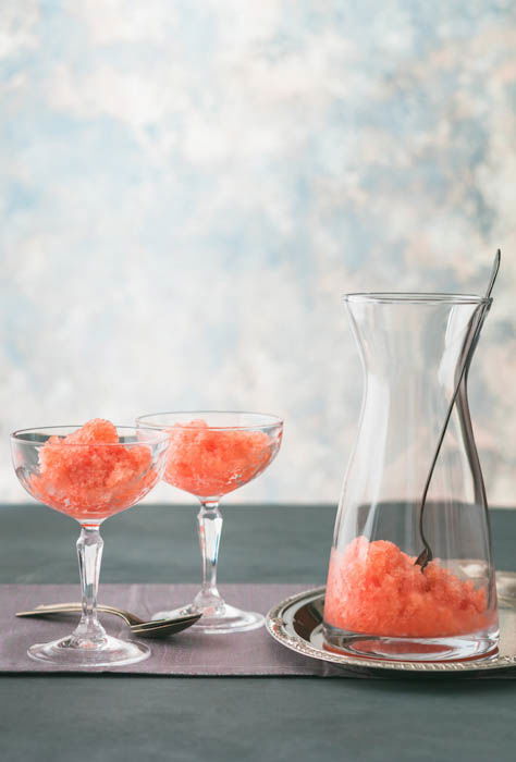 watermelon granita in glasses and jug