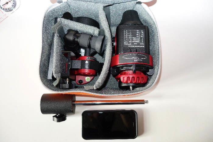 A camera and accessories placed inside a camear bag.