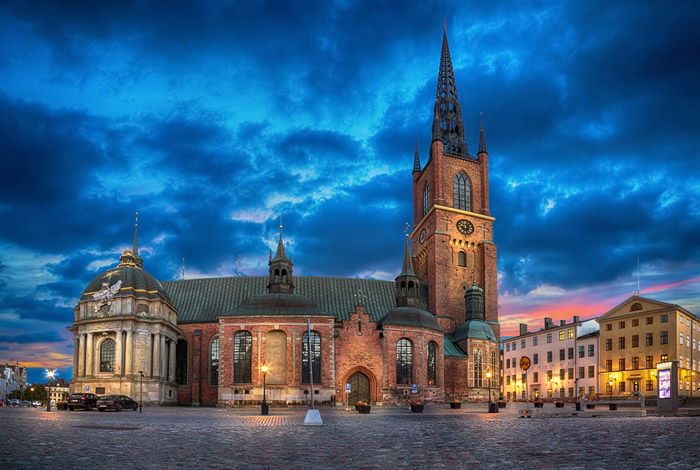 Dramatic HDR image of Riddarholmen Church, Stockholm, Sweden