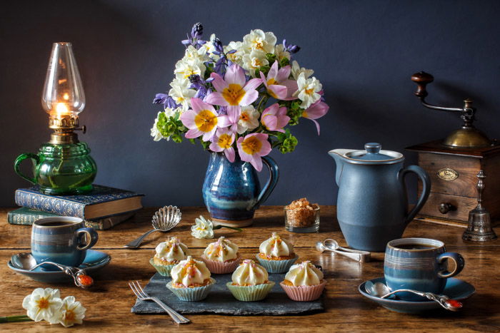 Still life photography of an afternoon tea display by Marcus Rodriguez. 