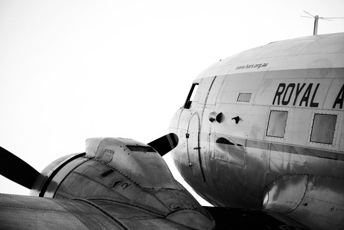 Black and white aviation photography close up of two airplanes - airshow photography.