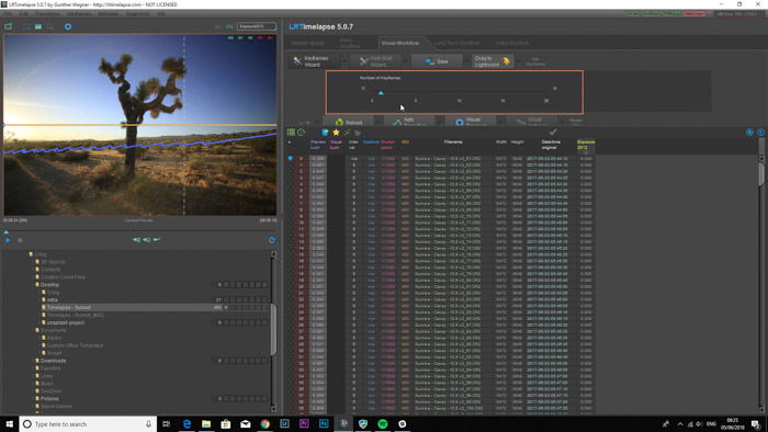 Lightroom screenshot of adding keyframes on LRTimelapse