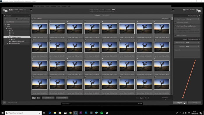 Lightroom screenshot of image sequence on LRTimelapse