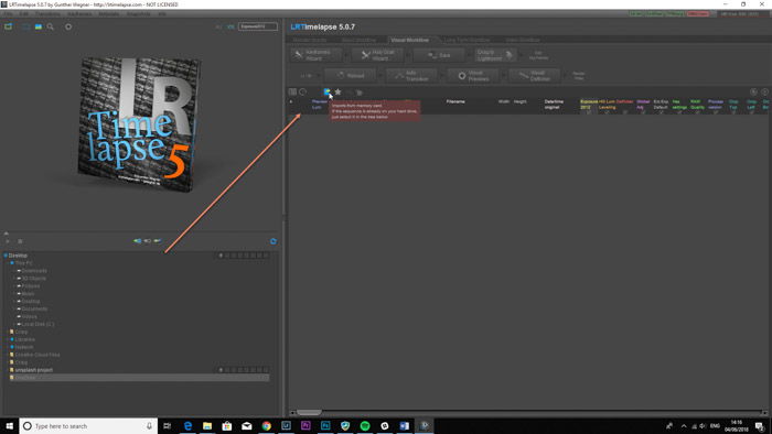 Lightroom screenshot of importing images on LRTimelapse