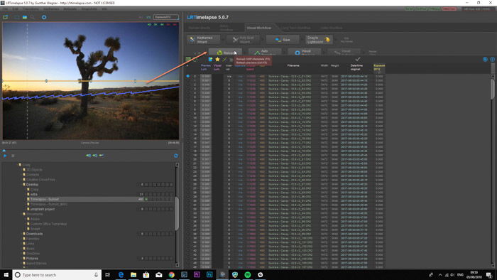 Screenshot of using 'LRTimelapse' time lapse software on Lightroom