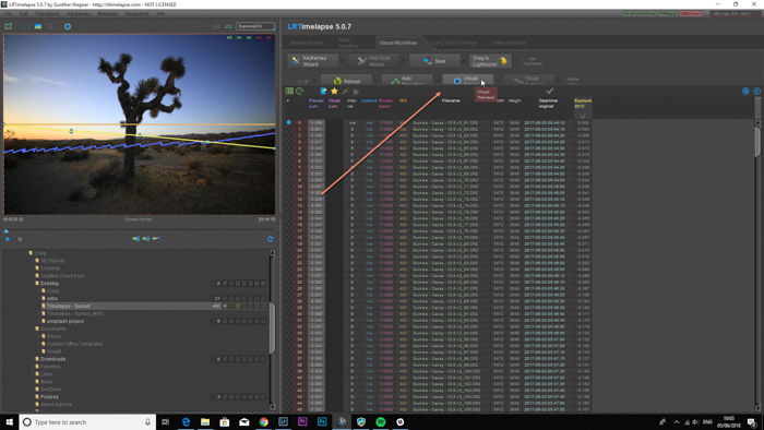 Screenshot of using time lapse software to edit pictures on Lightroom