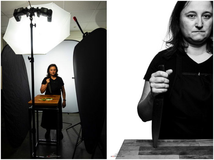 Photographers diptych showing the virtual setup and the resulting image. Platon photography.