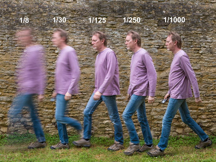 Image of the same man in purple jumper 5 times at different shutter speeds