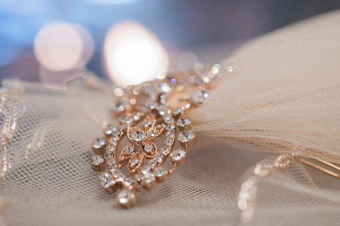 Close up photo of a detail of a wedding veil 