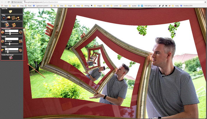 Screenshot of editing in Photospiralysis