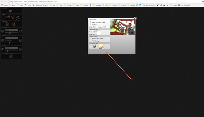 Screenshot of saving an image in Photospiralysis