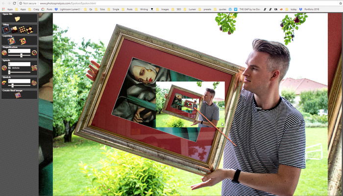 Screenshot of step three of creating a droste effect photo on Photospiralysis