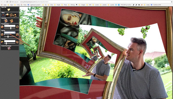 Screenshot of step four of creating a droste effect image on Photospiralysis