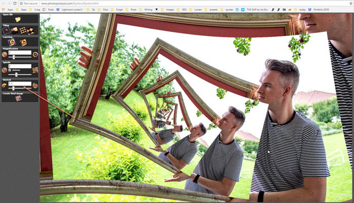 Screenshot of changing the stretch on Photospiralysis to create a droste effect photo