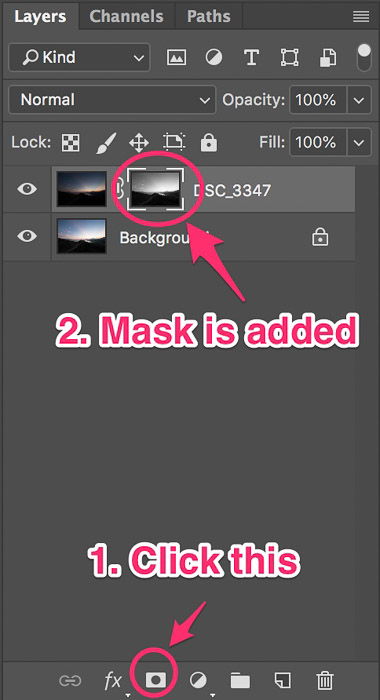 Screenshot of adding mask to create basic luminosity masks with just one click