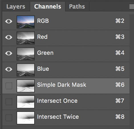 Screenshot of selecting simple dark mask to create basic luminosity masks with just one click