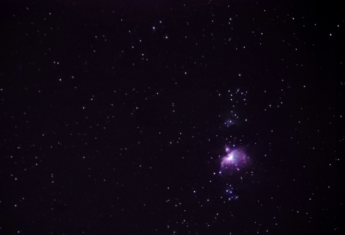 a night sky photography shot of M42 on fix tripod. Olympus OM-D EM-10, 150mm, f/4, 3.2 seconds, stack of 50 images.