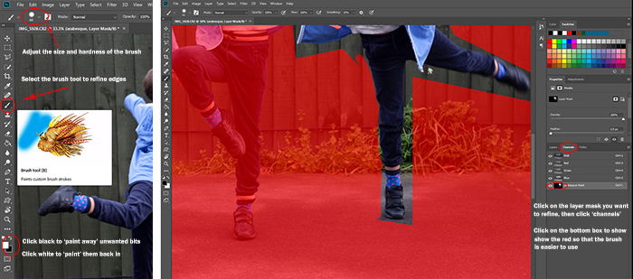 Screenshot of using Photoshop to edit a photo of a little girl dancing into a multiplicity photography shot