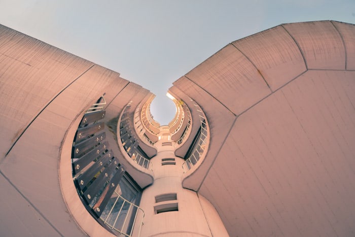 Cool perspective in photography shot looking up at an interesting architectural view