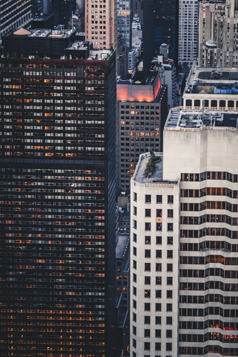 A high angle shot of skyscrapers 