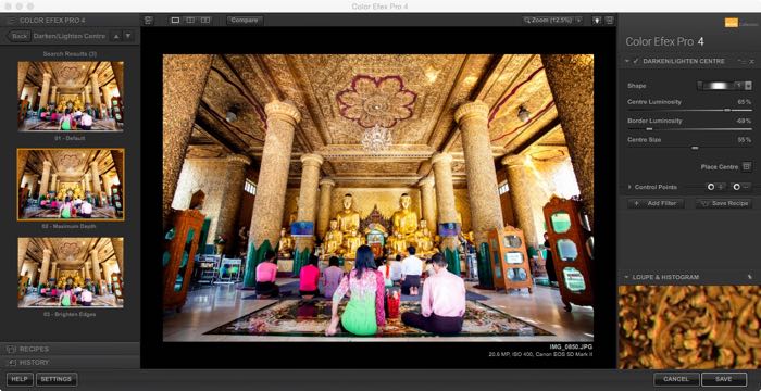 Screenshot of using the Nik Color Efex program filter, which you can use to add a vignette for editing travel images