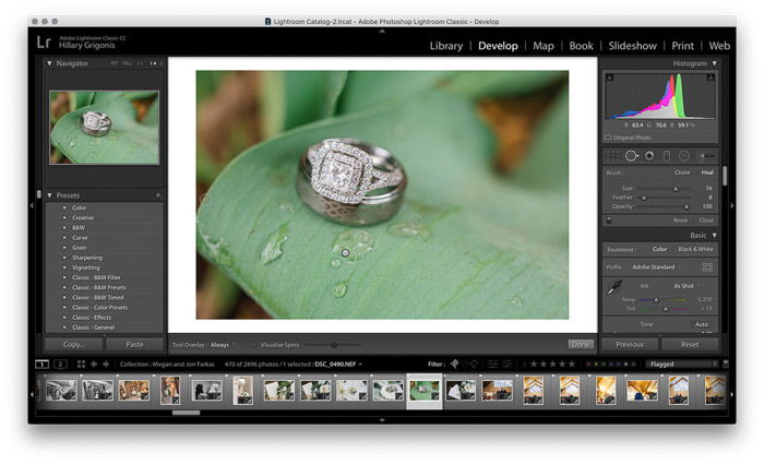 Screenshot of wedding photo editing on Lightroom - healing brush