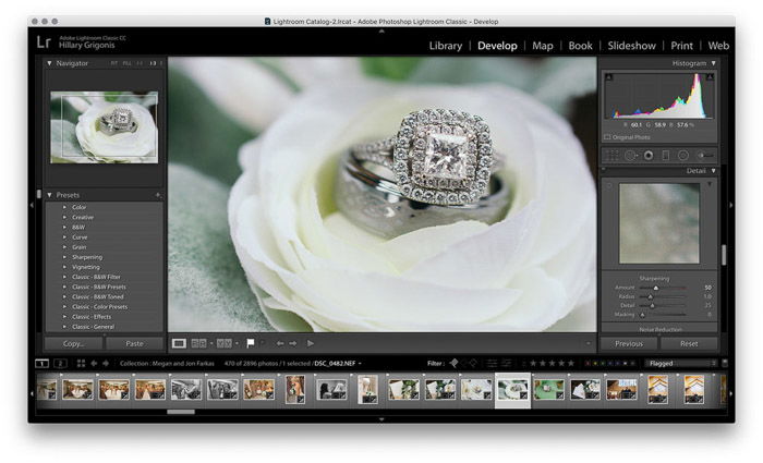 Screenshot of wedding photo editing on Lightroom - noise reduction